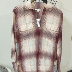 Nwt Madewell Burgundy and Cream Plaid Blouse